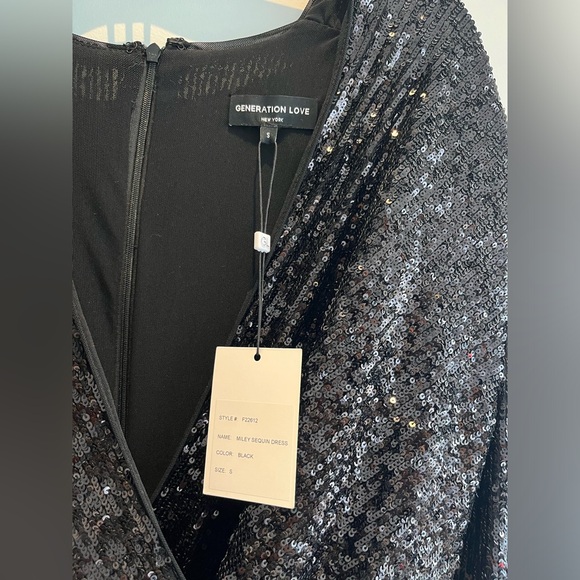 NWT Generation Love Sequin Miley Dress mini Black long sleeve S - Picture 6 of 6